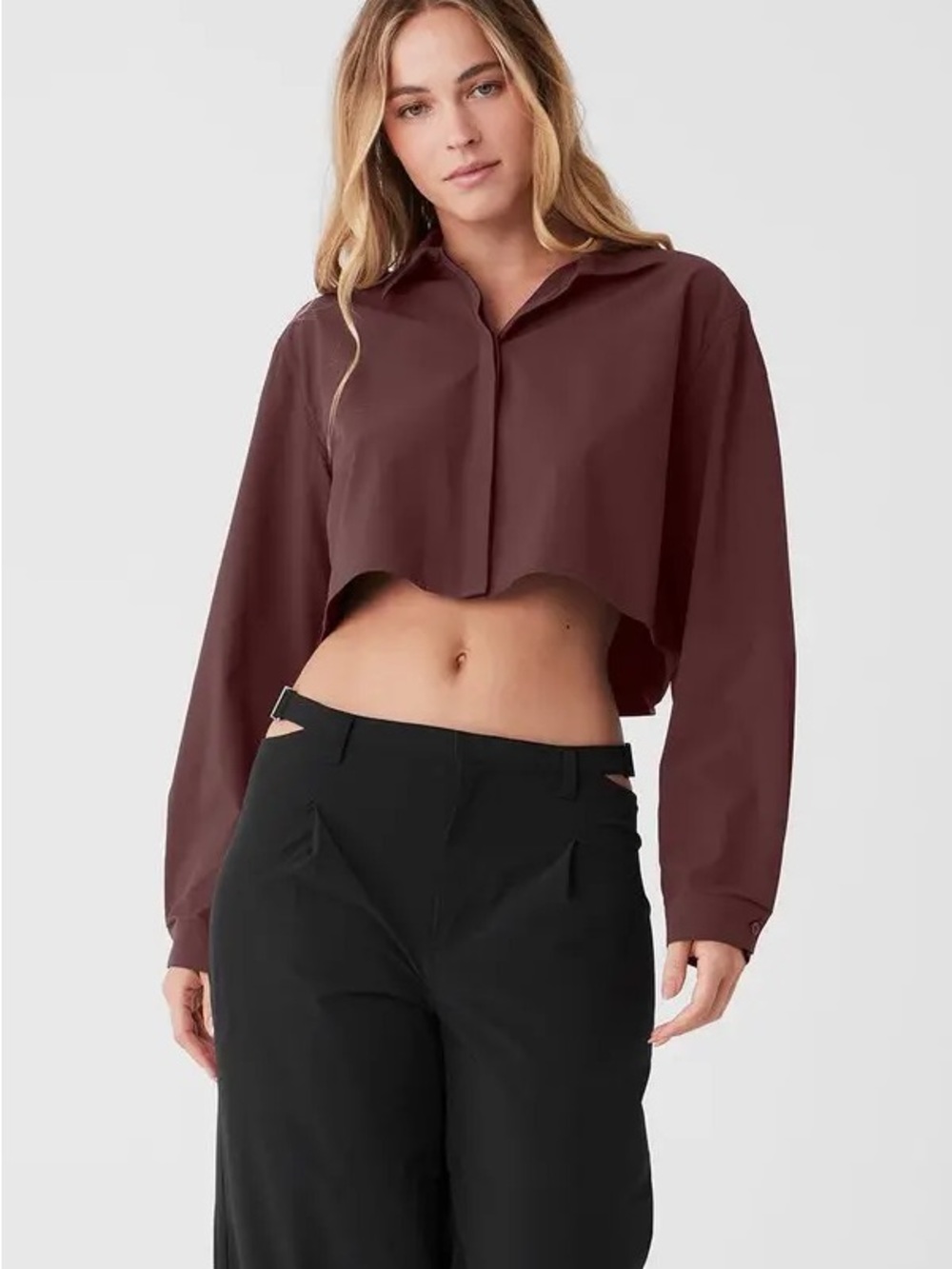 Cropped Take Me Out Button Up in Cherry Cola